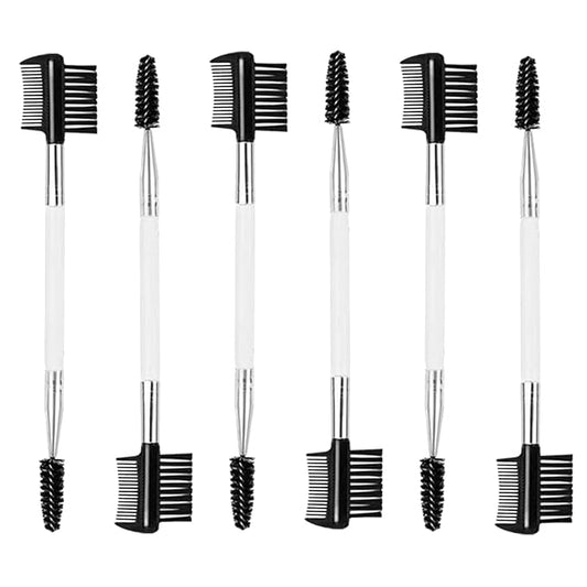 6PCS Eyebrow Eyelash Brush 3 Head Eyelash Comb Double Head Brush Makeup Grooming Tool Cosmetic (White)