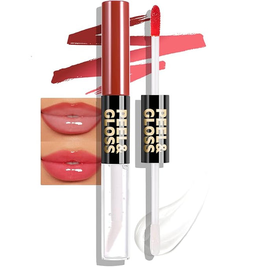 Lip Stain Peel Off Lip Oil 2 in 1 Combo Set, Red Long Lasting Tattoo Lip Liner Stain, Transfer-Proof Lip Tint Matte Finish Moisturizing Lip Gloss for Women Daily Makeup, Easy to Use Quickly