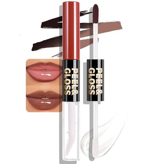 Lip Stain Peel Off Lip Oil 2 in 1 Combo Set, Brown Long Lasting Tattoo Lip Liner Stain, Transfer-Proof Lip Tint Matte Finish Moisturizing Lip Gloss for Women Daily Makeup, Easy to Apply