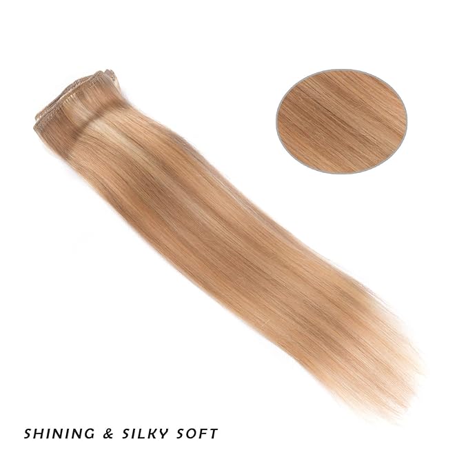 12" Clip in Hair Extensions Remy Human Hair for Women - Silky Straight Human Hair Clip in Extensions 50grams 4pieces #18-613 Color