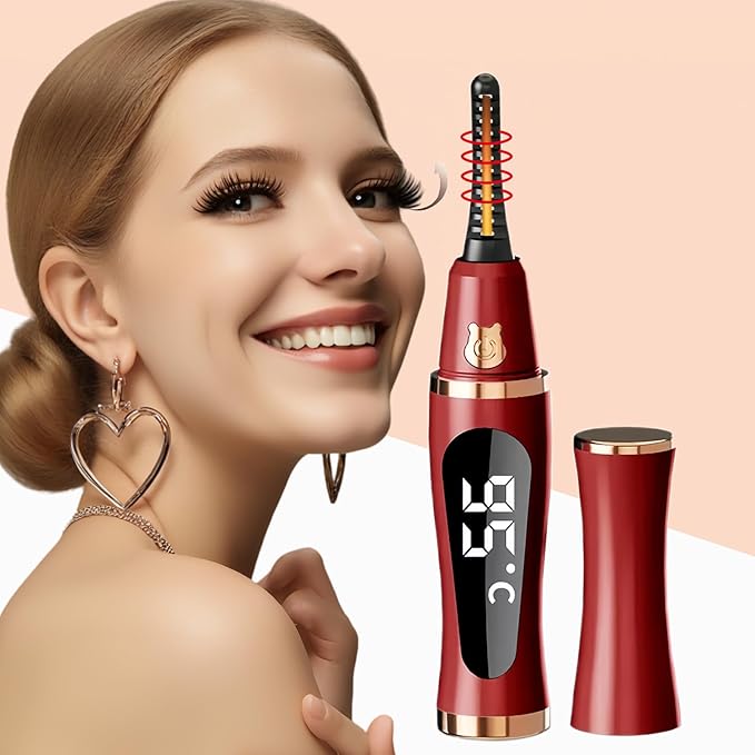 Heated Eyelash Curler – Fast 5s Heat-Up, USB Rechargeable Electric Eyelash Curler, LED Display, Anti-Burn, 24H Long-Lasting Curl, Perfect Gift for Women (Red)