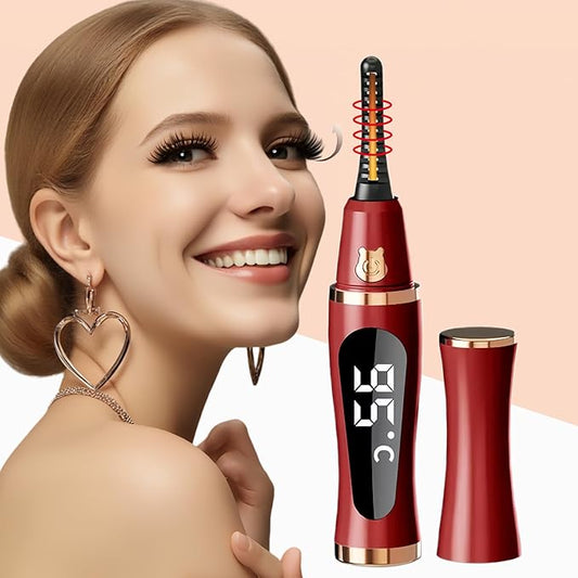 Heated Eyelash Curler – Fast 5s Heat-Up, USB Rechargeable Electric Eyelash Curler, LED Display, Anti-Burn, 24H Long-Lasting Curl, Perfect Gift for Women (Red)