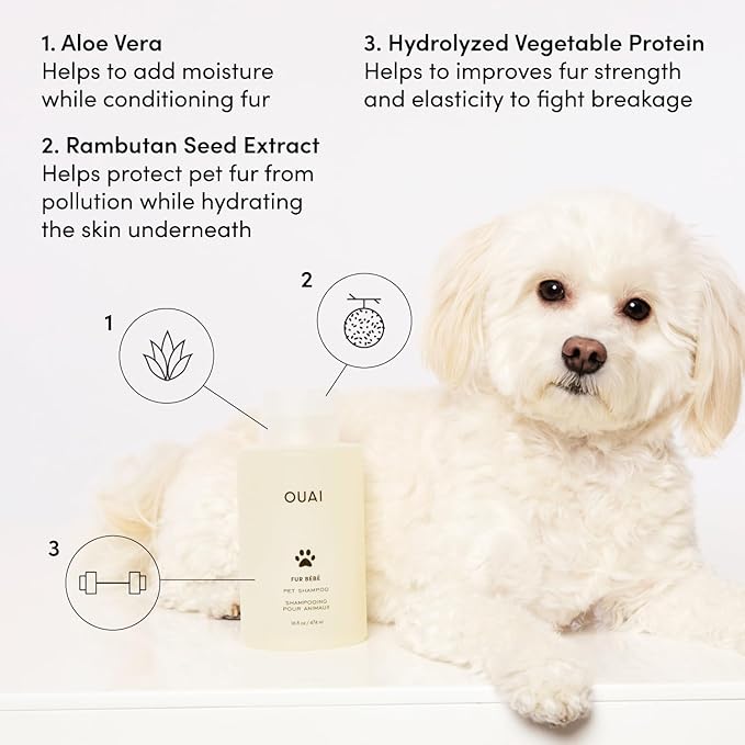 OUAI Fur Bébé Pet Shampoo, Mercer Street Scent - Dog Shampoo and Coat Wash for Hydrating, Cleansing and Adding Shine - Pet Supplies by OUAI (16 Fl Oz)