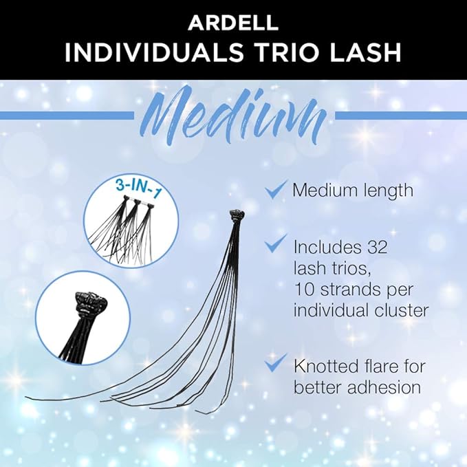 Ardell False Eyelashes Individual Lashes Trios Medium Black, Reusable DIY Lash Clusters, Eyelash Extensions, 4 Pack