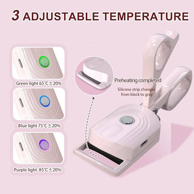 Heated Eyelash Curlers Electric Eyelash Curler USB Rechargeable Eyelash Curlers Natural Curling for Long Lasting Eye Lashe Women Makeup Tools Gift (Pink)