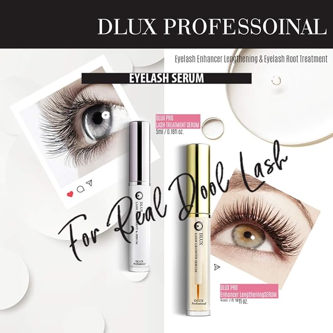 Dlux Professional Eyelash Growth Enhancer Serum & Eyebrow Growth Serum 2 in 1Kit, Hair Growth Enhancer, Boost Serum for Brow & Lash Longer, Fuller Thicker, All Natural Lash Growth Serum, Made in Korea