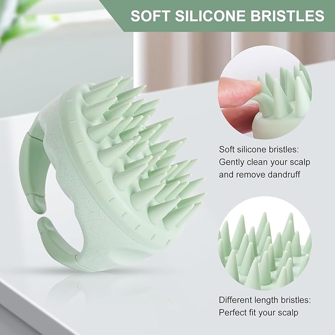 SetSail Hair Scalp Massager Shampoo Brush, Soft Silicone Hair Scalp Scrubber with Ergonomic Handle Dry and Wet Use Hair Scalp Brush for Hair Growth, Blood Circulation for Women Men, Green