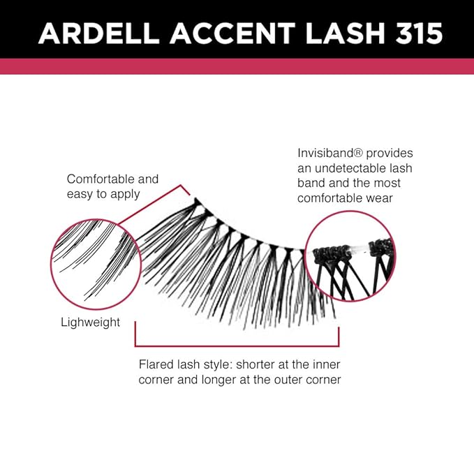 Ardell Accent Half Lashes 315 - Natural Looking Cat Eye Half Lashes for Everyday Wear, 4 Pack