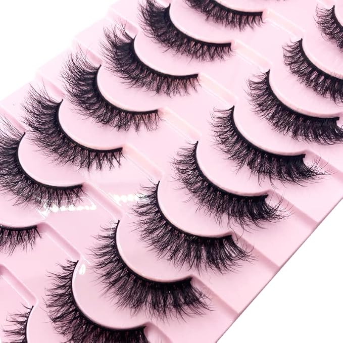 HBZGTLAD New 10 Pairs 3D Mink Lashes False Eyelashes Handmade Wispy Fluffy Long Lashes Natural Eye Makeup Tools Eye Lashes(55-10pairs)