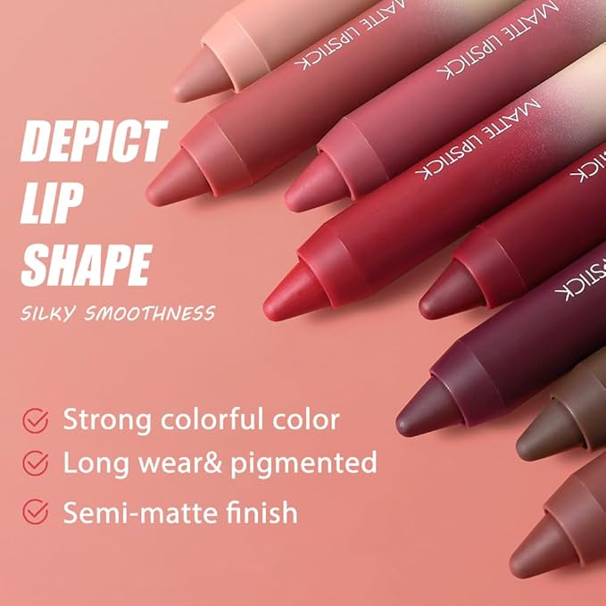 4Pcs Matte Lip Lipstick Crayon Lip Liner Thick Pencil, High-Pigment Outline lips, Non-sticky Matte Velvet Texture, Waterproof & Smudge-Proof Longwear Pigmented, Fit for all tones 01# Set