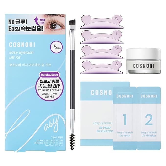 COSNORI Easy Eyelash Lift Kit - DIY Lash Lift Kit – Korean Eyelash Perm with No Glue Rods, 5 Applications, Long-Lasting Curl, Easy At-Home Curling Solution
