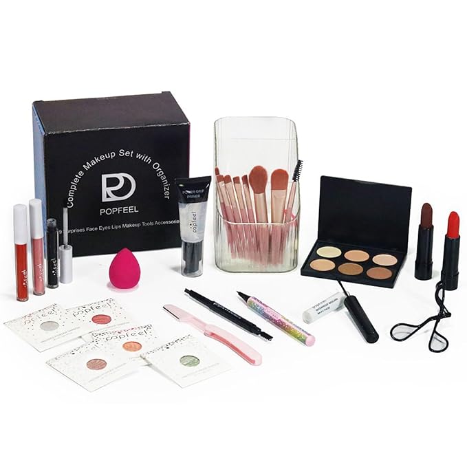Makeup Set, Cosmetic Make Up Starter Kit with Portable Travel Concealer Palette Lipstick Lip Gloss Eyeliner Mascara Eyeshadow Primer Eyebrow Pencil Eyelash Curler Makeup Brushes for Women