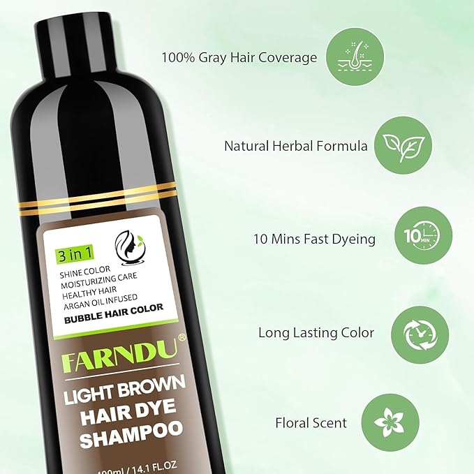Light Brown Hair Dye Shampoo for Women Men, Gray Hair Coverage Seimi Permanent Instant 3 in 1 Hair Color Shampoo Champu Para Canas Muier
