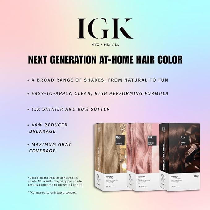 IGK Permanent Hair Dye Color Kit | 1B Moon Dance - Darkest Blue Black | 100% Gray Color Coverage + Strengthen + Shine | Ammonia Free