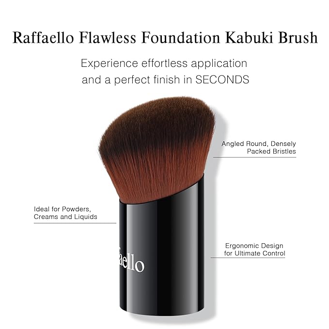 Raffaello Angled Kabuki Brush for Foundation – Ultra-Soft Dense Bristles, Flat Top Makeup Brush for Liquid, Cream & Powder, Seamless Blend, Wet & Dry Use, Zero Waste