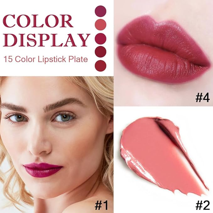 Kaely 15 Colors Matte Red Lipstick Palette for Women, Professional Lip Color Palette Makeup, Pro Lip Gloss Long Lasting Waterproof, labiales mate 24 horas originales matte larga duracion