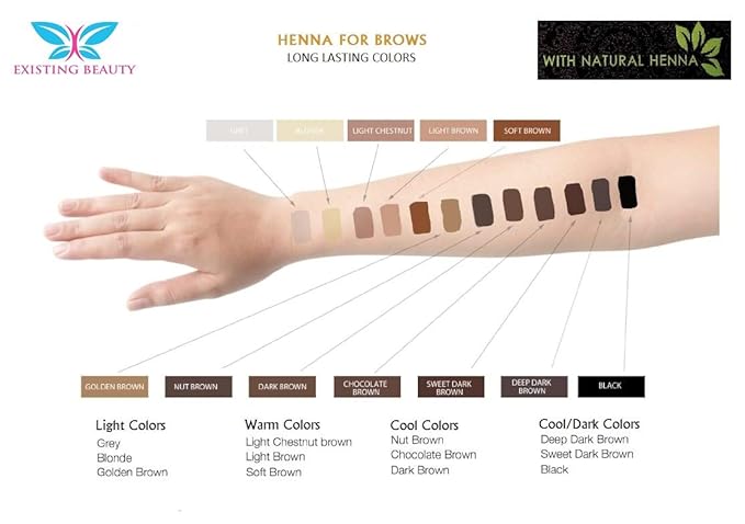 Light Brown Eyebrow Henna Tint for Eyebrow Color- Professional Henna Brow Kit Including Use Instructions and Mixing Bowl 3x 1g Packets Brow Dye by Existing Beauty