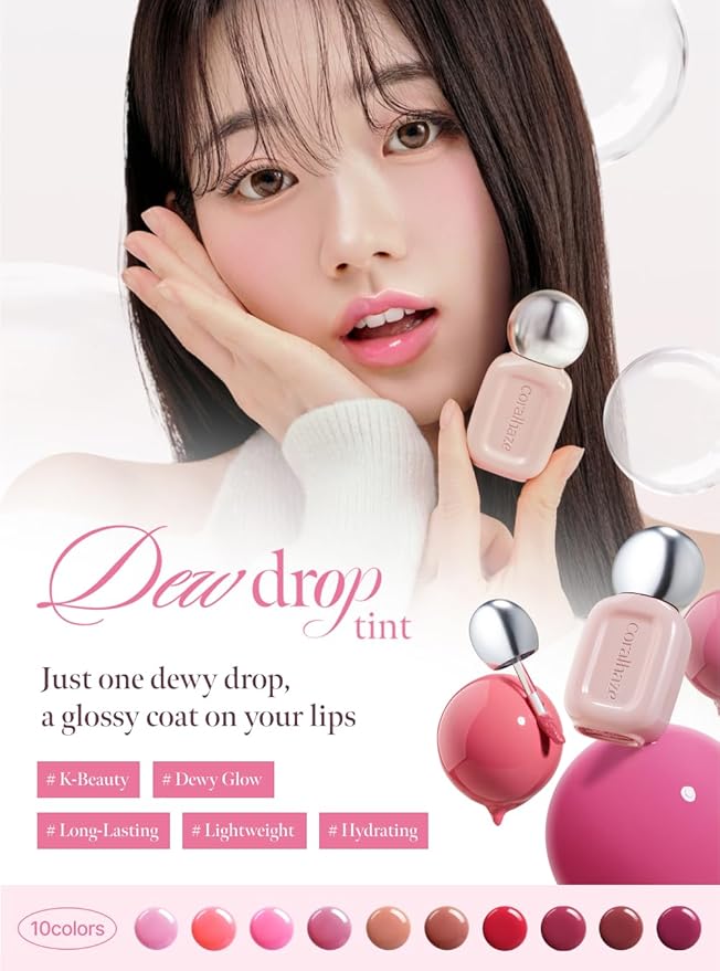 Dew Drop Tint #204 Rare 4.5g, Glossy, Lightweight Lip Stain, Glass-Like, High Shine, Moisturizing Lip Oil, Long Lasting Color, Hydrating Gloss, Dewy Finish, Korean Beauty Makeup