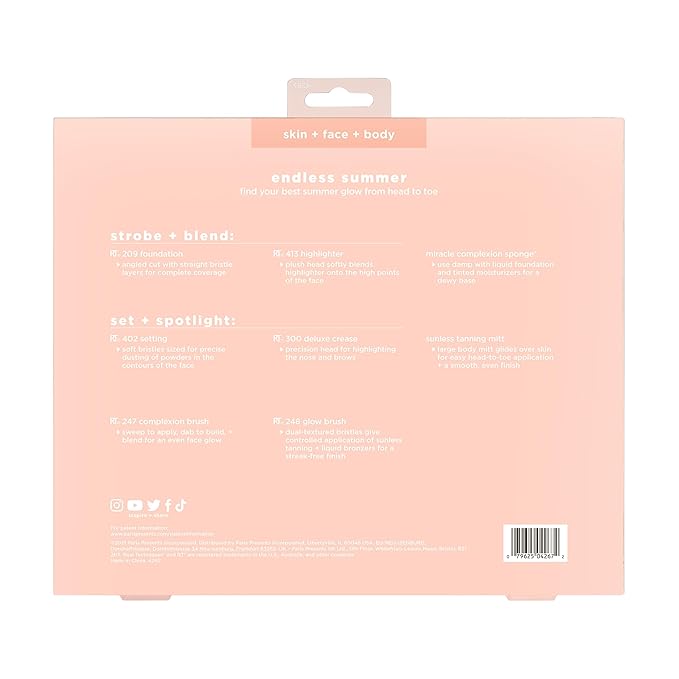 Real Techniques Endless Summer Makeup Brush Kit, Face Brushes, For Foundation, Powder, Highlight, Contour, & Bronzer, Inlcudes Tanning Mitt, Premium Quality, 6 Piece Set