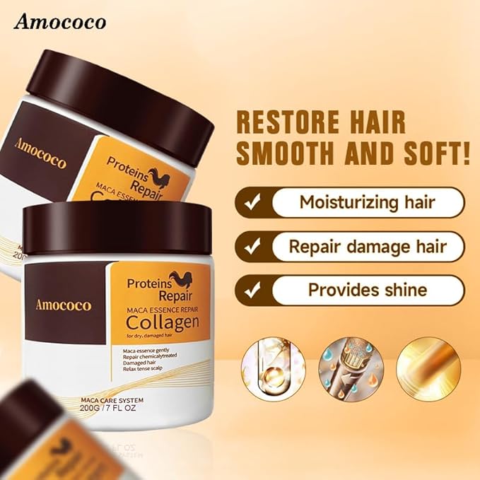 Collagen Hair Treatment Mask - 7 FL OZ, Protein Repair with Maca Essence, For Dry, Damaged Hair