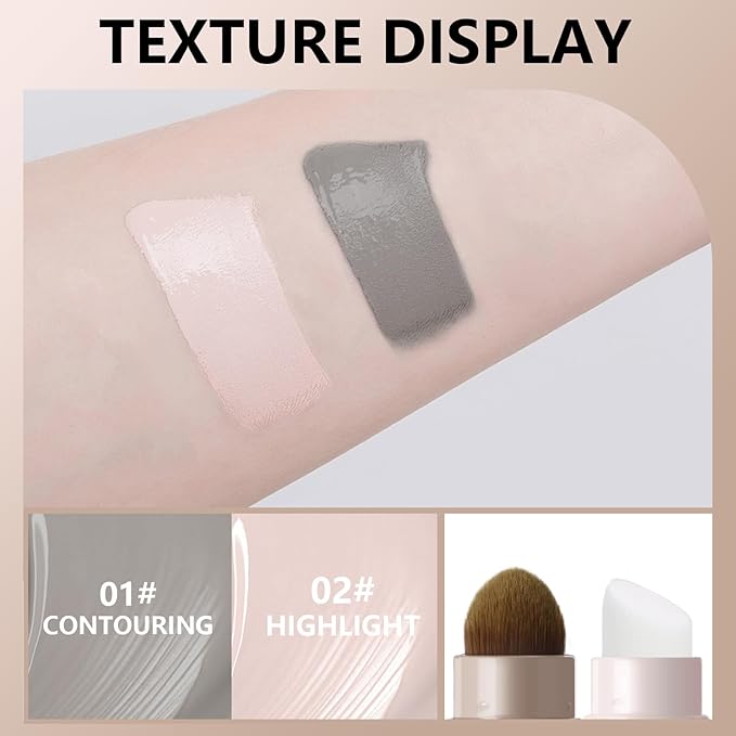 2Pcs Cool Toned Liquid Contour and Highlighter Stick, Blendable Lightweight Cold Grey Bronzer Contouring Smooth Brightening Illuminator Face Shaping Makeup Kit, Long-Lasting and Matte Finish