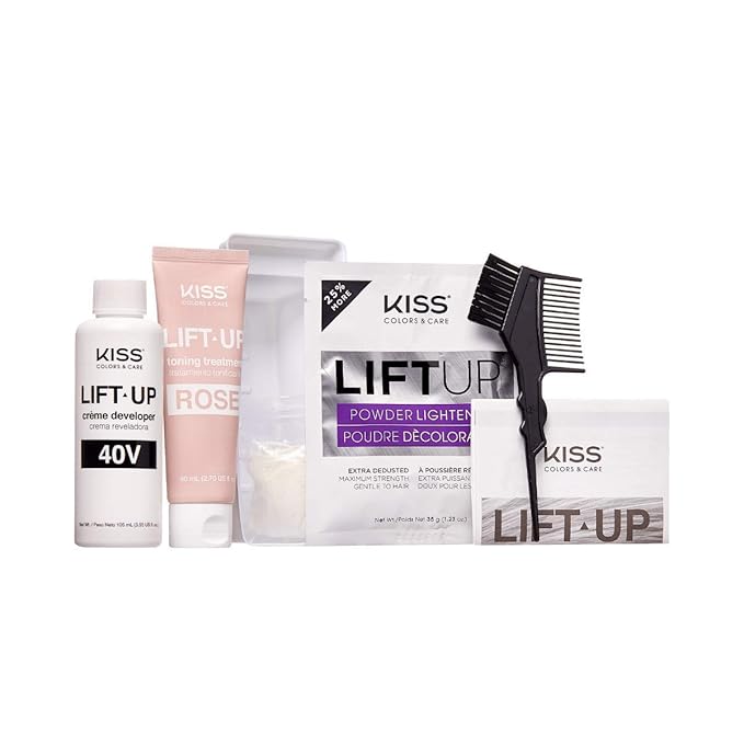 KISS Lift Up Complete Hair Bleach Kit with Revitalizing Plex Serum, Strengthen and Protect Hair, 6-Pc Kit Includes Powder Lightener, Creme Developer & More