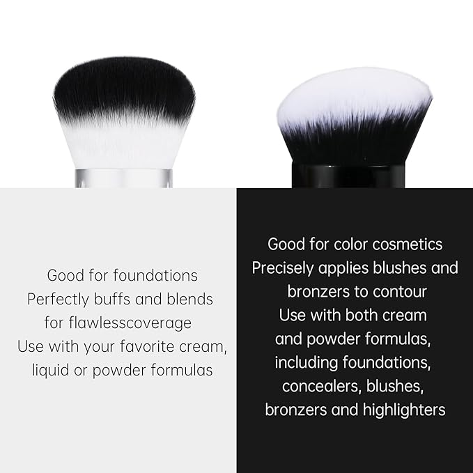 2pcs Retractable Foundation Makeup Brush, Kabuki Brush For Powder, Blush, Bronzer, Concealer, Portable Brush Cover, Perfect for Travel(Black)