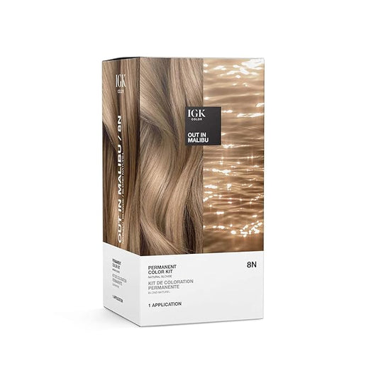 IGK Permanent Hair Dye Color Kit | 8N Out in Malibu - Natural Blonde | 100% Gray Color Coverage + Strengthen + Shine | Ammonia Free