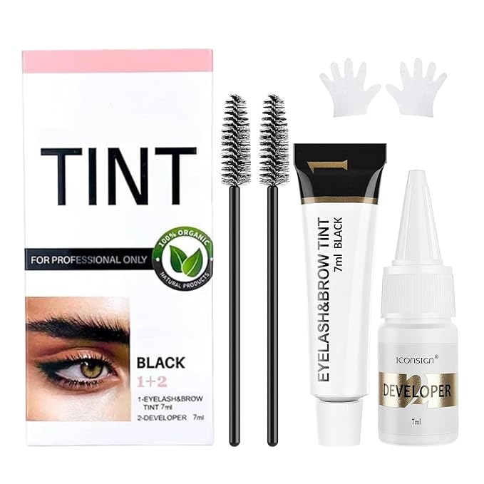 Lash Color Kit, Professional Natural Black Eyelash & Eyebrow Color Kit Lasting for 6 Weeks, Waterproof & Safe Color for Salon Home Easy Use - Creates Natural Looking Brows Gift for Women Girl Mom Wife