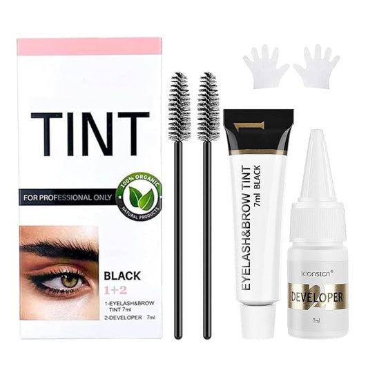 Lash Color Kit, Professional Natural Black Eyelash & Eyebrow Color Kit Lasting for 6 Weeks, Waterproof & Safe Color for Salon Home Easy Use - Creates Natural Looking Brows Gift for Women Girl Mom Wife
