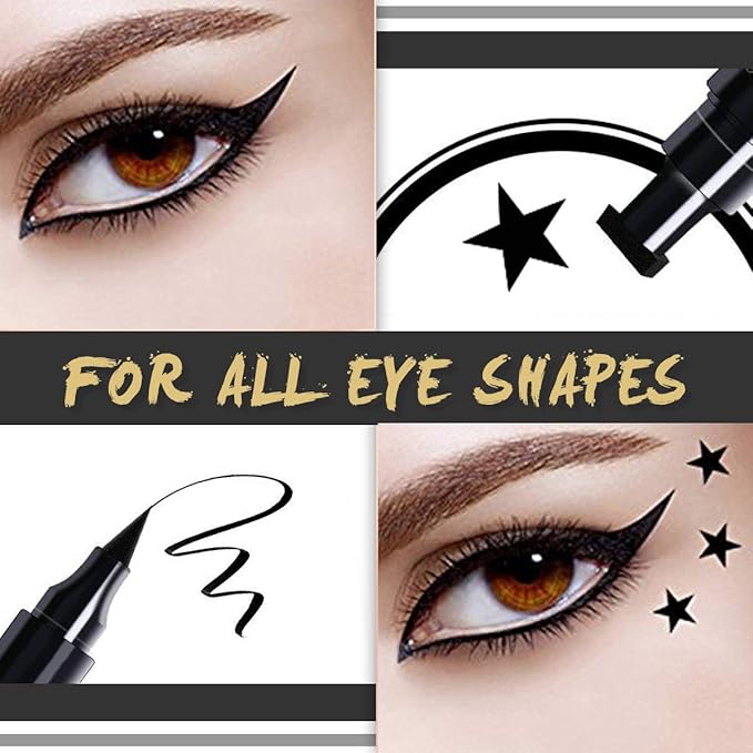 evpct 4in1 Star Flowers Hearts Moon Face Stamps Eyeliner Makeup Set, Black Colored Liquid Winged Wing Eyeliner Stamp Wingliner, Waterproof, Star Eye Liner Stamp Figures Tool