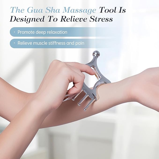 Gua Sha Tool with Handle,5in1 Scalp Massage Tool for Head&face&Body,Protable Scalp Massage Comb Guasha Tool for Deep Relaxation and Relieving Fatigue & Pain,Scalp Massager Trigger Point Tool for SPA