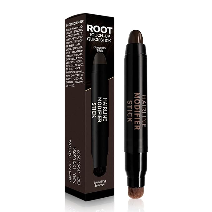 Root Touch Up Stick, Black Brown Temporary Hair Color Pen with Brush, Long Lasting & Washable Hair Dye Pen, Hairline Stick for Thinning and Gray Hair Coverage Touch Up, Hair Concealer for Men & Women