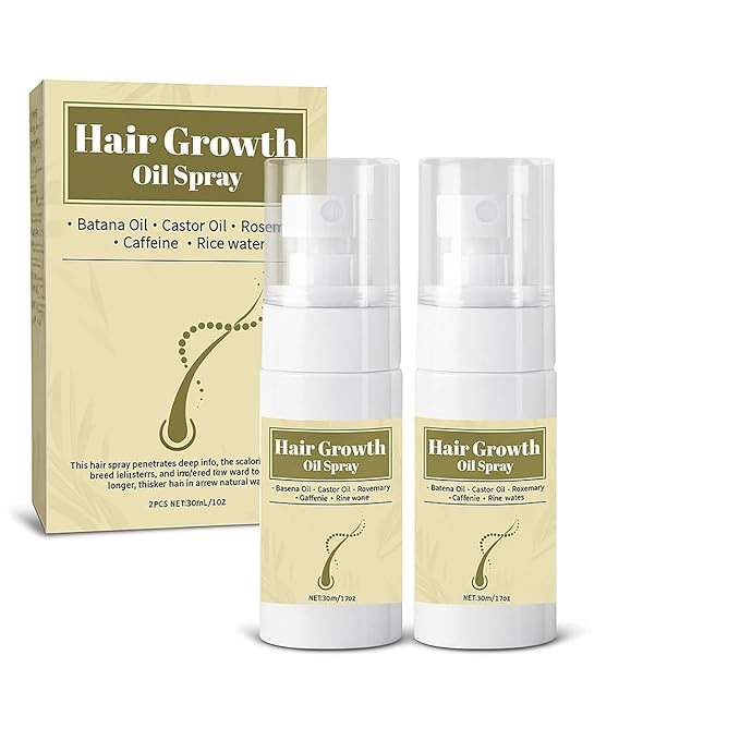Hair Growth Oil Spray, 2 Pcs Natural Rosemary Batana Castor Oil, Dr. Sebi Approved, Vegan Hair Growth Thickening for Women Men Thinning Hair Regrowth (Beige)