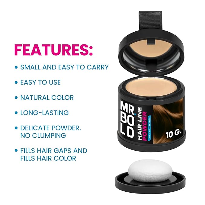 Mr Bold Hairline Powder - Instantly Hair Color Shadow Cover Gray Hair Root Touch Up DARK BROWN Hair Color for Gray Coverage, Hair Shadow Toppers for Women & Men, Thin Hair Powder 4g