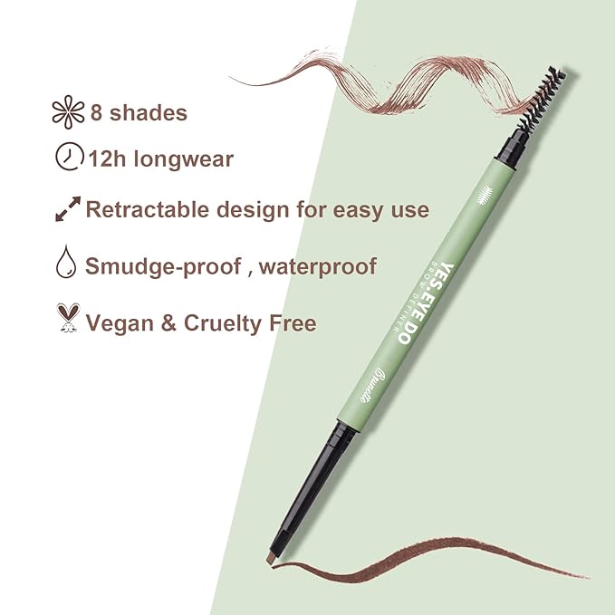 Medium Brown Eyebrow Pencil, Ultra Slim Eyebrow Pencil Brown Long Lasting, Waterproof Micro Fine Triangle Tip Double Head Brow Sculptor for Natural Makeup Look, Chestnut, YES.EYE DO