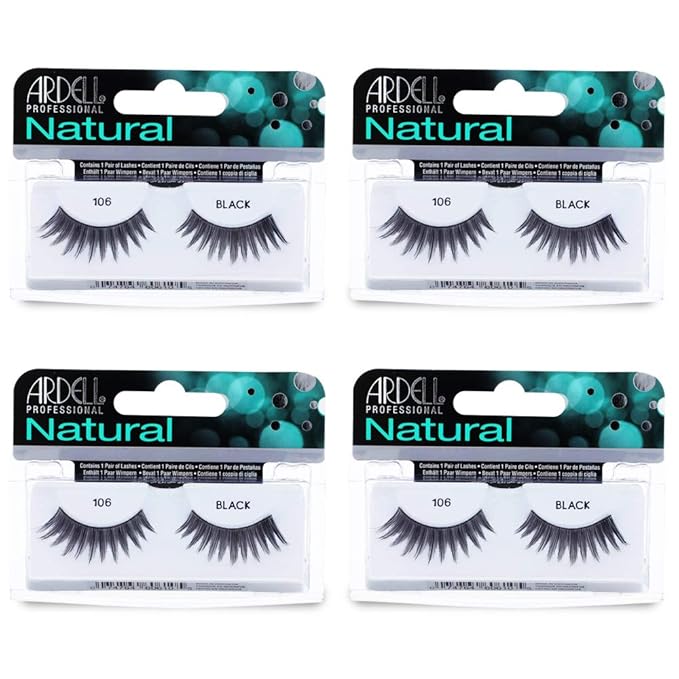 Ardell Natural Lashes False Eyelashes 106 - Black, Lightweight Strip Lashes Natural Volume & Length for Everyday Wear, 4 Pack