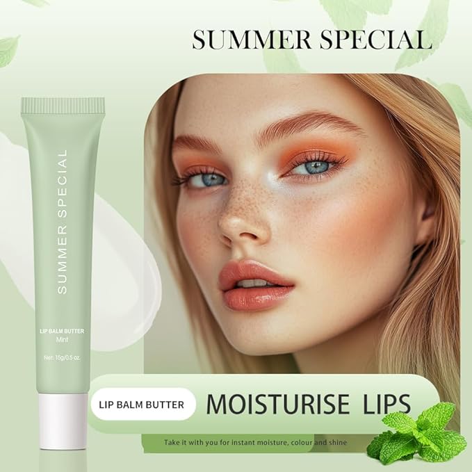 Summer Lip Glossy Butter Balm, Instant Moisture Sheer Tint, Non-Sticky, Conditioning Formula to Soothe & Repair Dry, Chapped Lips, Jelly Lip Stain with Natural Scent (#2Mint, 1Pc)