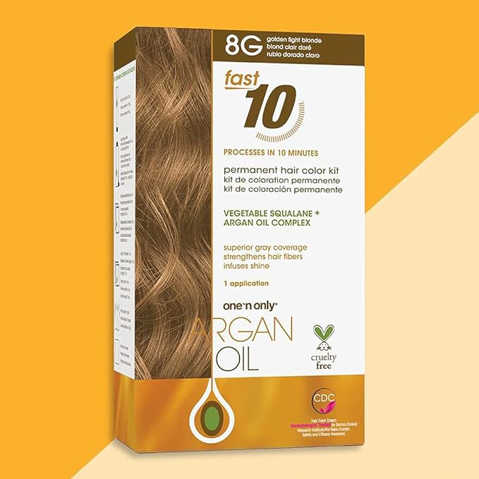 One 'N Only Fast 10 Permanent Hair Color Kit - Hair Dye for Women with Argan Oil to Maintain Moisture Balance - Advanced Micro-Pigments for Natural Tones (8G Golden Light Blonde)