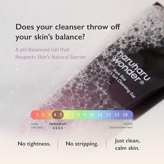 HARUHARU wonder Black Rice Moisture 5.5 Soft Cleansing Gel, Gentle Daily Cleanser, Low 5.5pH, Moisture Balance, Soap Free, For Sensitive Skin, Holiday Stocking Stuffer, Vegan, Cruelty-Free, 3.4 fl.oz