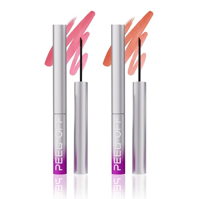 LANGMANNI 2Pcs Peel Off Lip Liner Set,Lip Stain Peel Off,Long-Lasting Waterproof & Smudge-Proof Matte Lip Liners With Ergonomic Handle & Precision Brush,Makeup Gift for Girls (#1+2)
