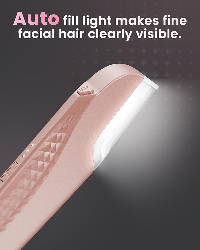 Dermaplane Razor For Women Face, 3 Adjustable Dermaplaning Tool, Facial Hair Removal Razors with Led Light for Peach Fuzz,Rechargeable Sonicsmooth Facial Hair Remover with 8 Replacement Blades (Pink)