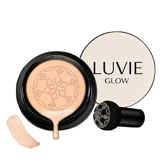 Luvie Glow Foundation Cushion, Mushroom Head Air Cushion CC Cream, BB Cream Face Makeup Foundation, Moisturizing Concealer Brighten Long-Lasting, Even Skin Tone for All Skin Types (warm)