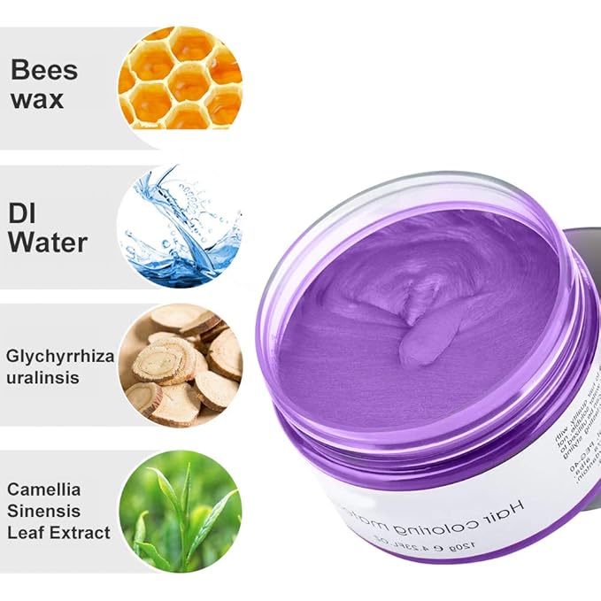 Temporary Hair Color Wax Dye,Hair Spray Color, Natural Hair Wax Color, Kids Temporay Hair Wax Dye Ash for Halloween Cosplay,Party,Masquerade (Purple, 120g)