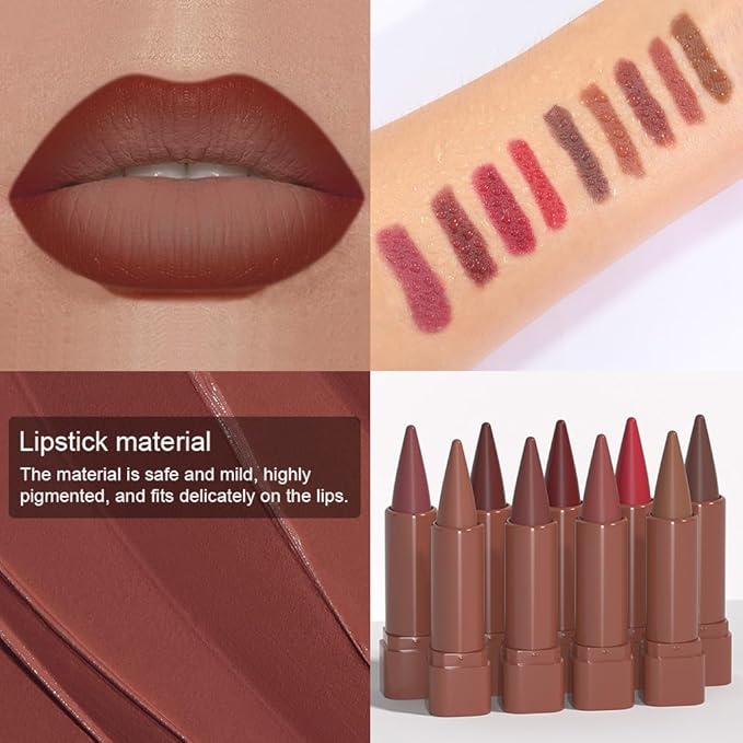 Reddish Brown Gradient Matte Lipstick Crayon Lip Liner pencil for Women, Flawless Contour Gradual Ombre Effect lip Pencil, Long Lasting Waterproof Smudge Proof Lipstick Pencil 03#