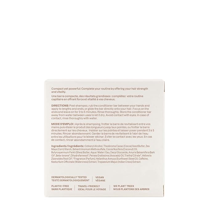 ATTITUDE Strengthening Conditioner Bar, Natural Origin, for Hair Repair & Breakage, Caffeine & Shea Butter, Clean Ingredients, Vegan, Sandalwood & Cedar Scent, 3 Oz