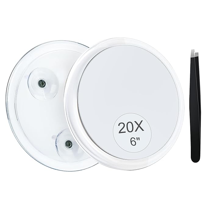 MIYADIVA 20X Magnifying Mirror Suction Cup for Easy Mounting, Use for Makeup Mirror, Travel Stick on Shower Mirror for Plucking Eyebrows 6 Inch