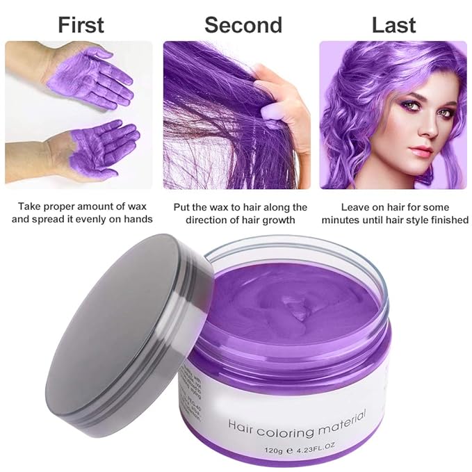 Temporary Hair Color Wax Dye,Hair Spray Color, Natural Hair Wax Color, Kids Temporay Hair Wax Dye Ash for Halloween Cosplay,Party,Masquerade (Purple, 120g)
