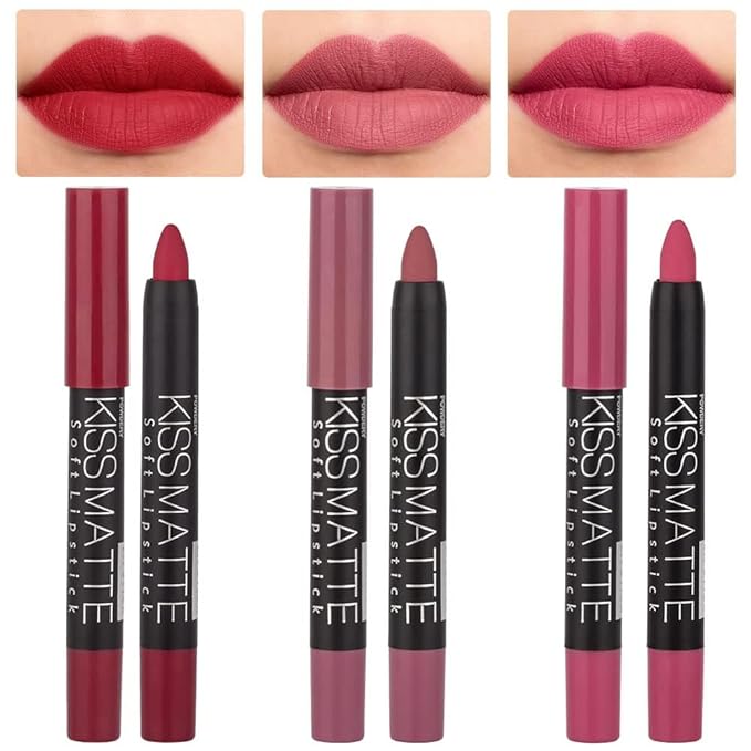 Generic Deep Dark Red Matte Lipstick and Lip Crayon Liner Pencil Pen Set for Women Lip Stain Long Lasting Waterproof labiales (3, 13&15&16)