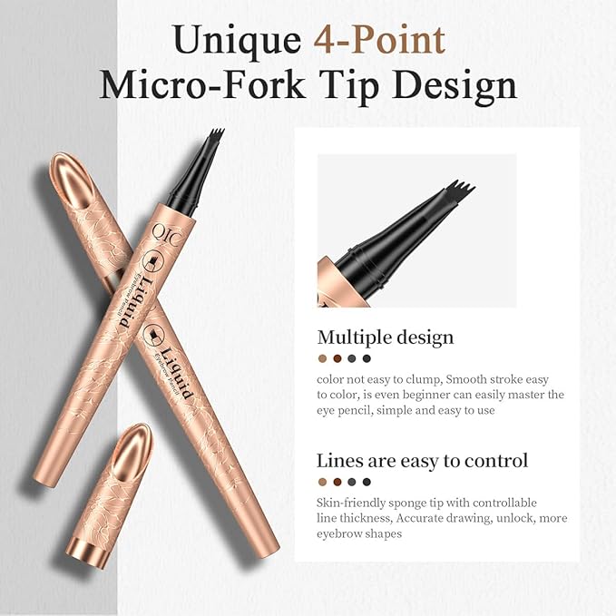 Eyebrow Pencil,Light Brown 4-Point Micro-Fork Tip Eyebrow Pen,Smudge-Proof Portable Microblading Eyebrow Pencil,Eye Makeup Long-Lasting Waterproof To Create Exquisite Eyebrow Hair for Women